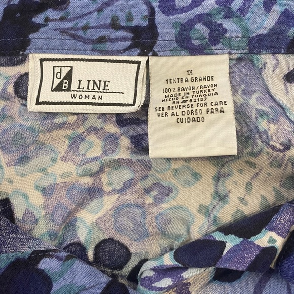 db Line Leopard & Floral Print Button Up Shirt (Size: 1X, Color: Blue/White) - Picture 3 of 3